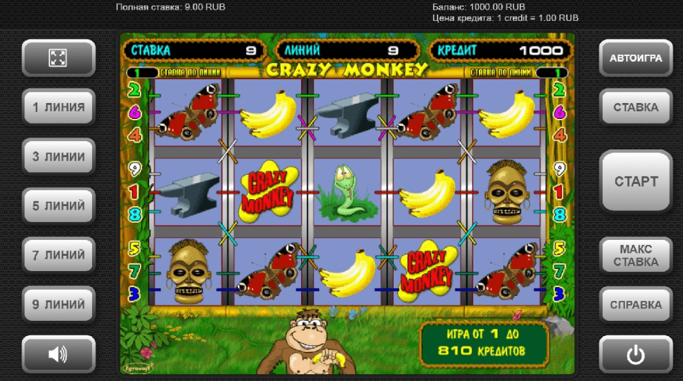 Igrosoft ұсынған Crazy Monkey ұясы: көңілді маймылдармен бірге банандарды жинаңыз!