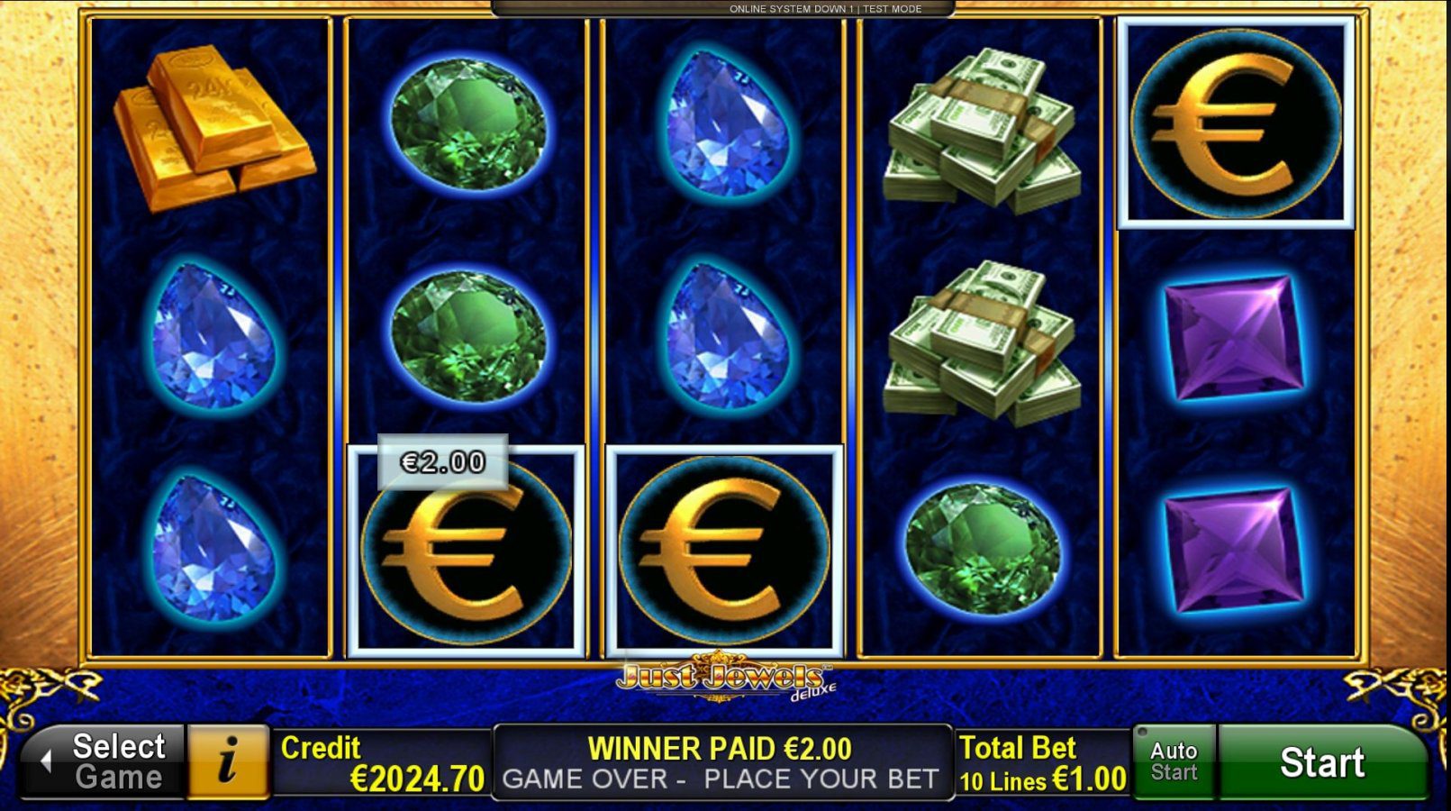 Just Jewels Deluxe ойын интерфейсі барабандармен және асыл тастармен