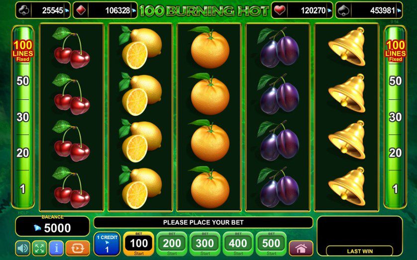 Interface of the Burning Hot 100 slot from Amusnet at Pokerdom
