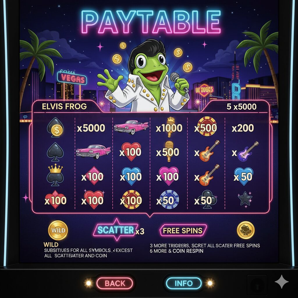 Elvis Frog in Vegas Символларнинг тўлов жадвали