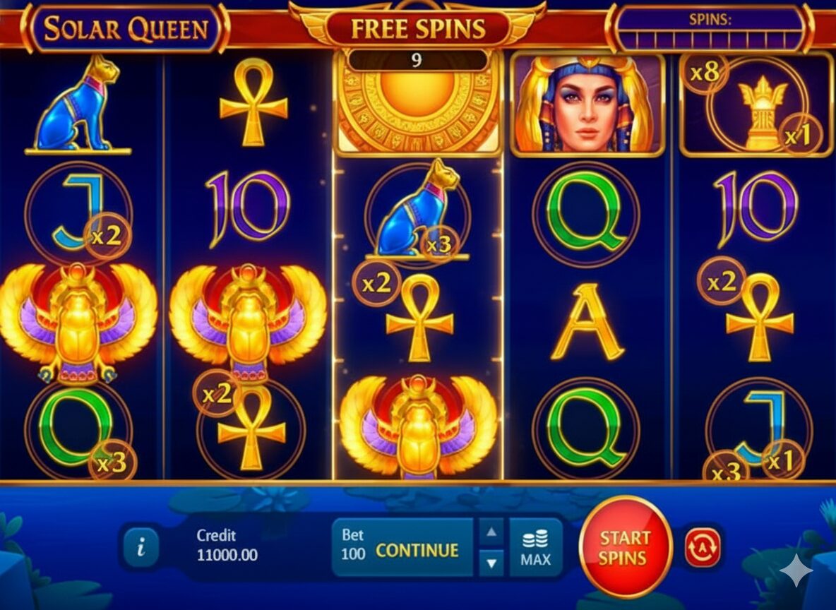 Solar Queen'dagi belgilangan ramzlarga ega bonus raundining misoli