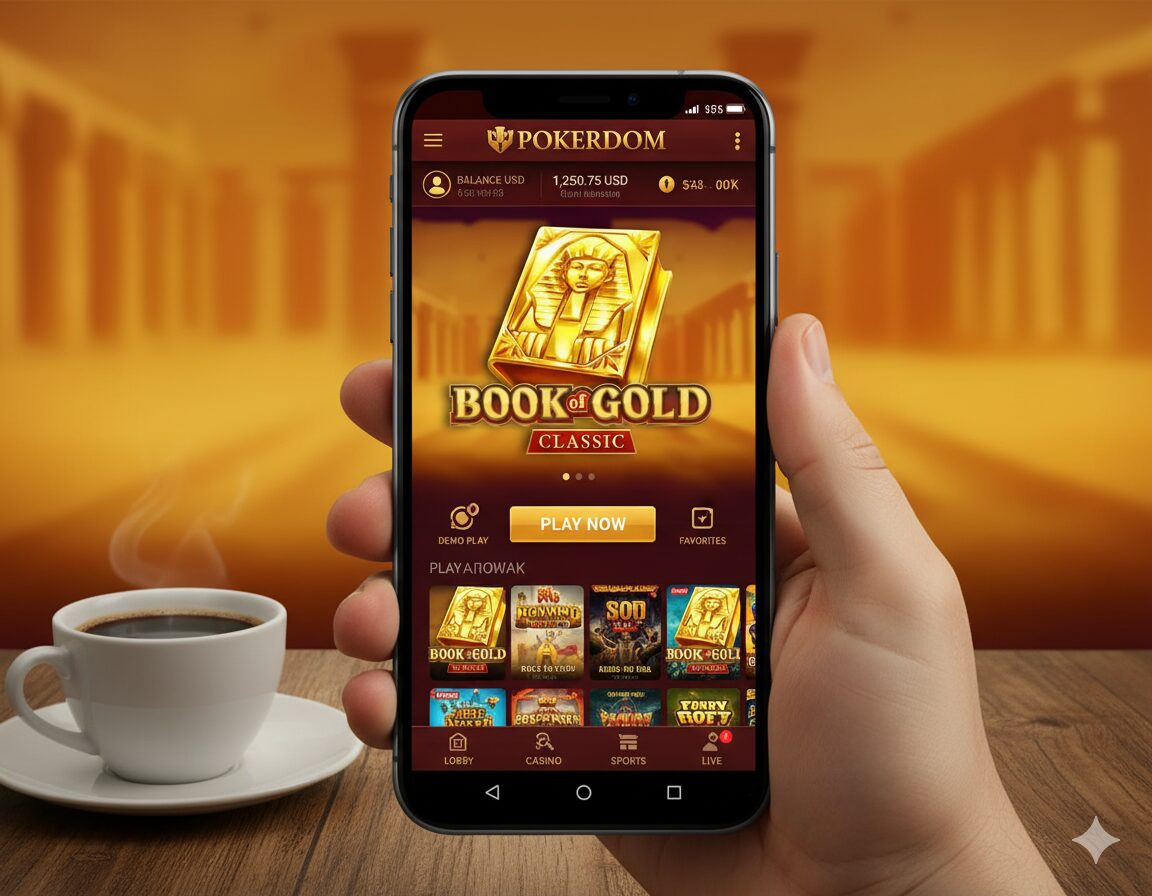 Pokerdom мобильді қосымшасының Book of Gold Classic-пен интерфейсі