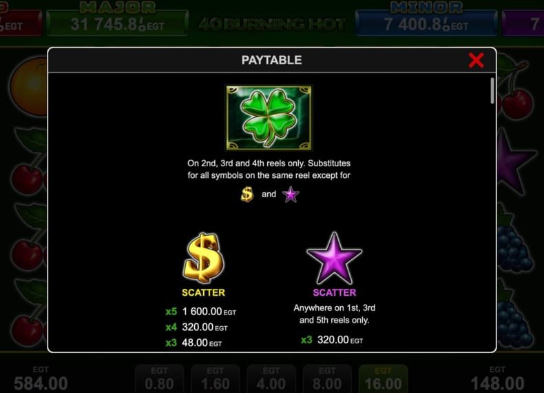 Bet history interface in Burning Hot 40