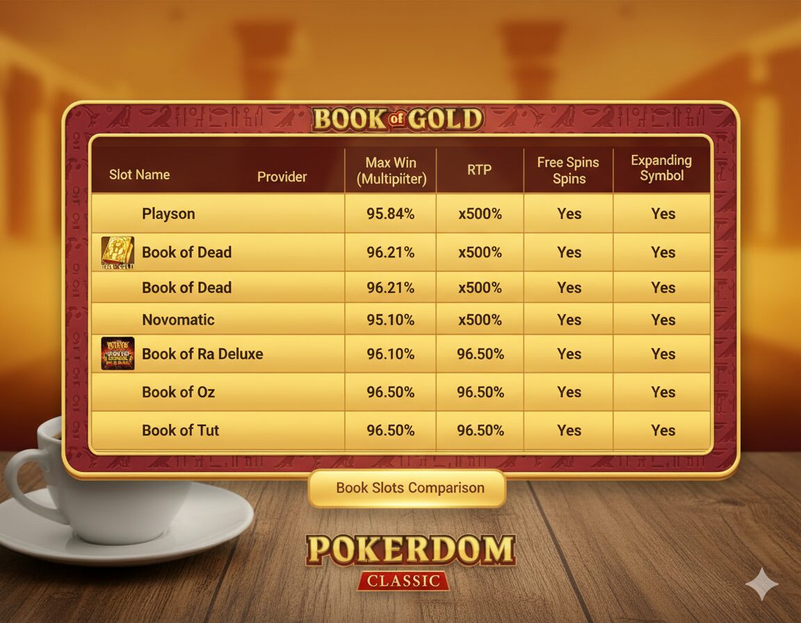 Pokerdom-дағы кітап слоттарын салыстыру кестесі