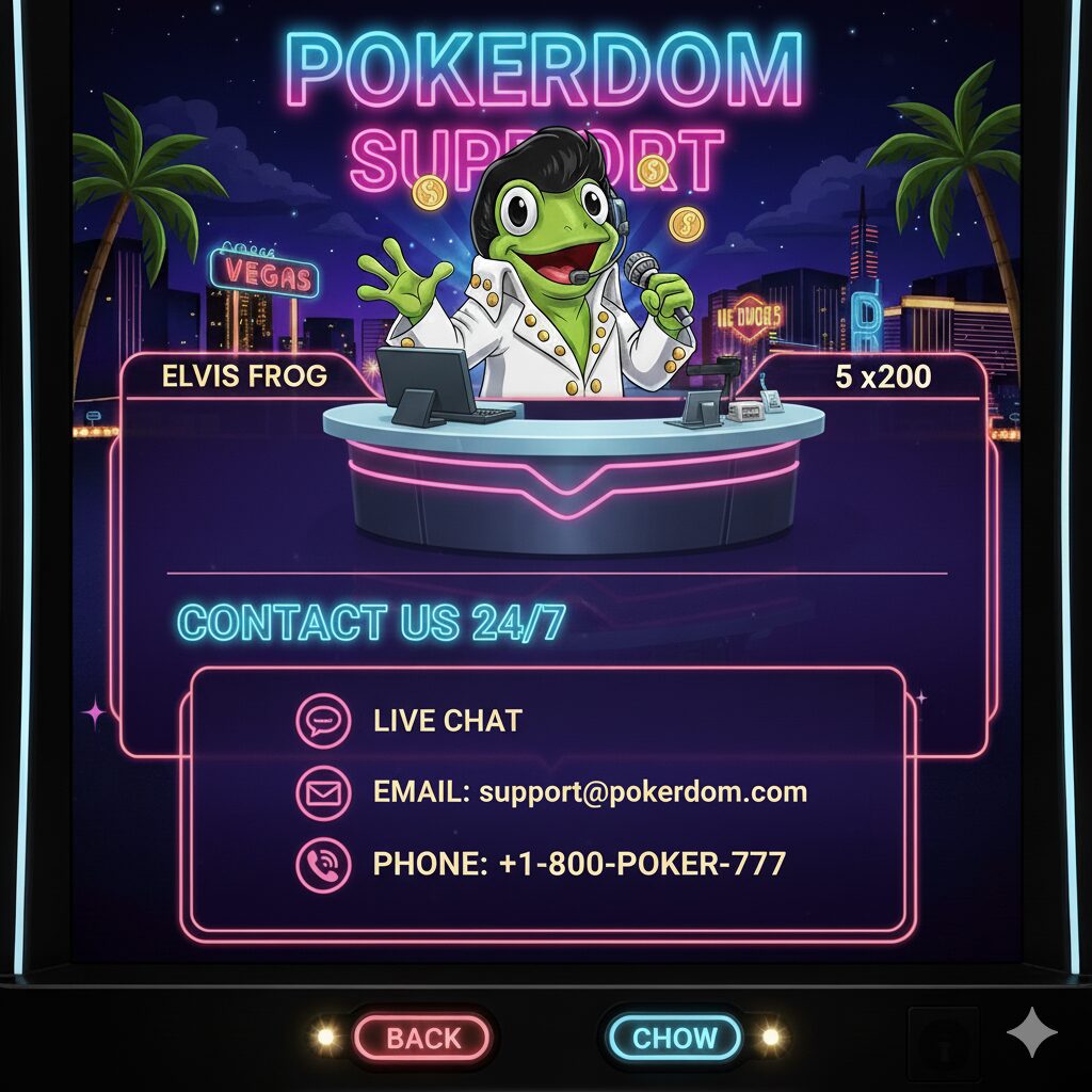 Elvis Frog in Vegas ўйинчилари учун Pokerdom қўллаб-қувватлаш хизмати