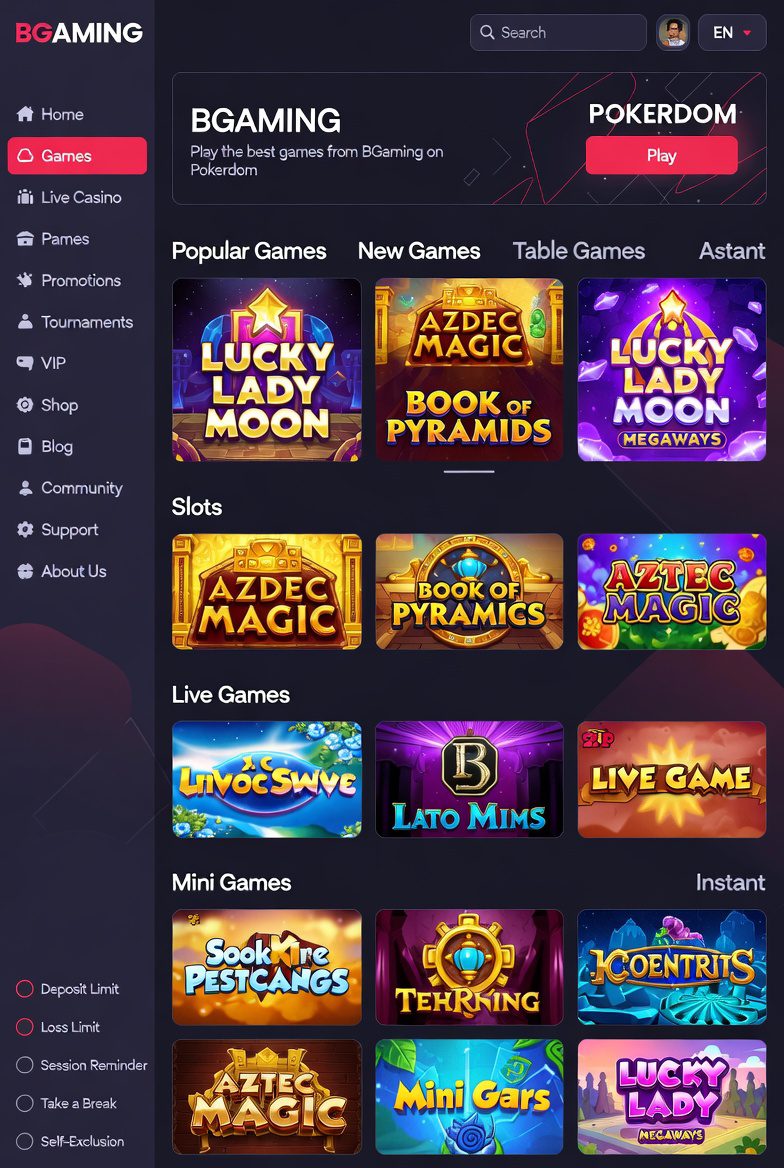 Interface of responsible gaming tools at Pokerdom