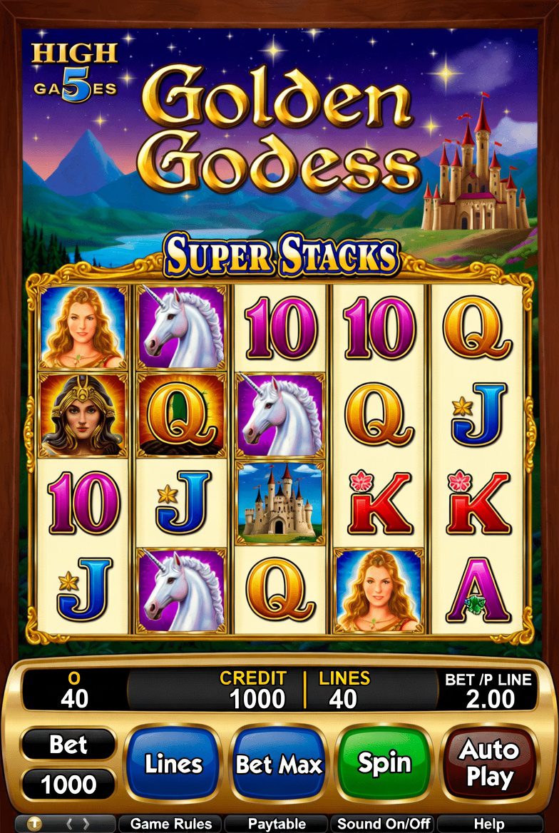 Super Stacks функциясы бар High 5 Games-тен Golden Goddess ойын автоматы
