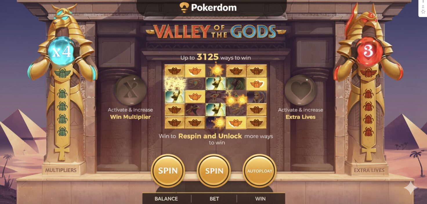 Pokerdom-дағы Valley of the Gods слотының мобильді нұсқасы